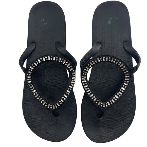 SANUK Size 8 9 Sandal Ibiza Monaco Thong Flip Flop Embellished Rhinestones Black - Picture 1 of 14